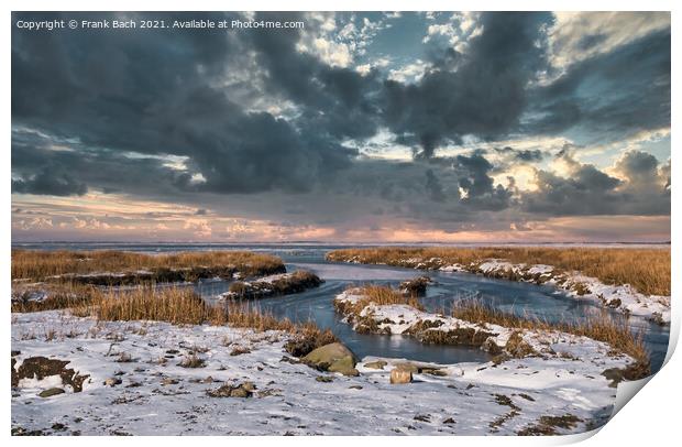 Ebb tide Road on the wadden sea to the island Mandoe, Esbjerg De Print by Frank Bach