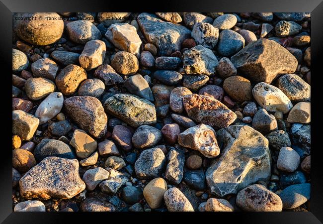 Pebble stones on a beach at Vejle fjord, Denmark Framed Print by Frank Bach