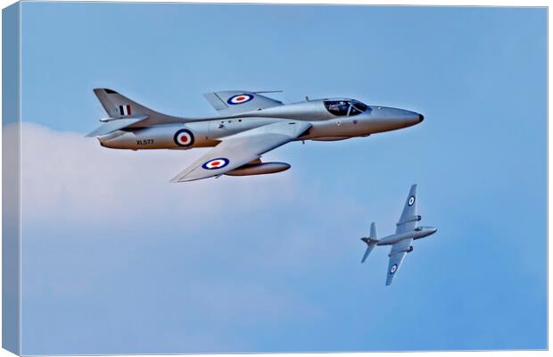Canberra XH134 and Hunter XL557 Canvas Print by Roger Green