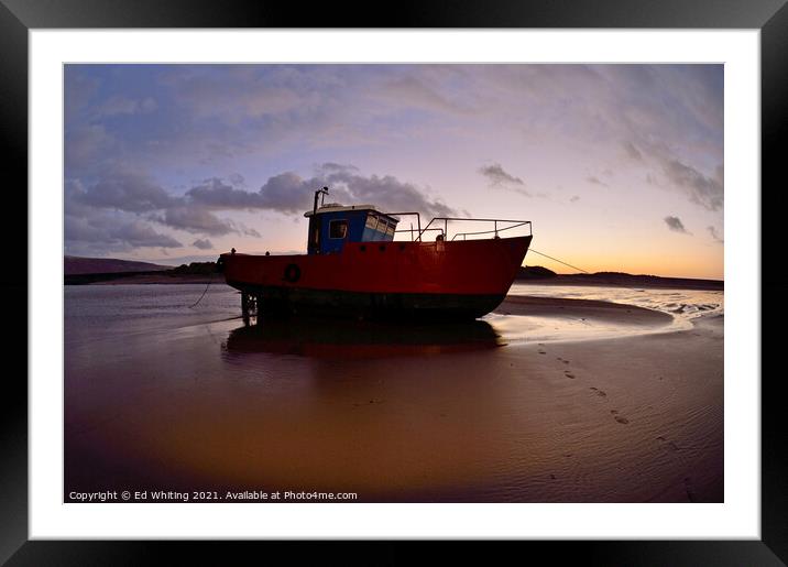 Little red boat blue Framed Mounted Print by Ed Whiting