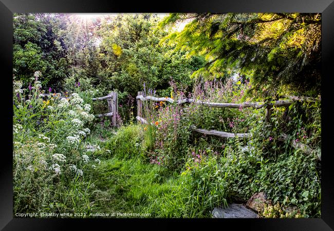 Gweek Cornwall, wildflower, garden fence, Framed Print by kathy white
