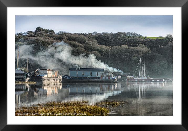 Gweek, Cornwall old boat yard,old boats in harbour Framed Mounted Print by kathy white