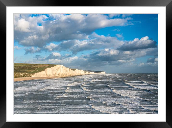 Seven Sisters chalk cliffs on stormy day Framed Mounted Print by Steve Heap
