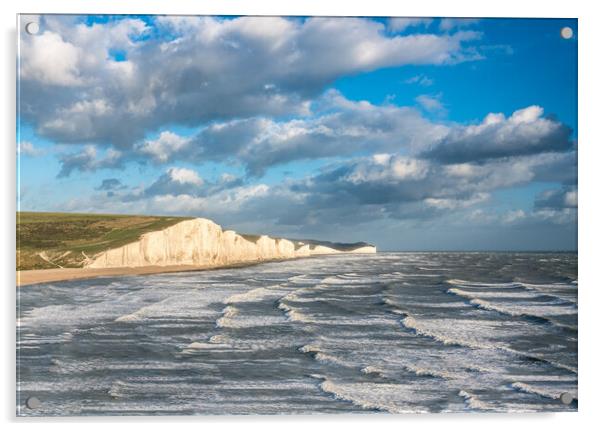 Seven Sisters chalk cliffs on stormy day Acrylic by Steve Heap