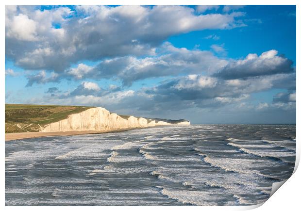 Seven Sisters chalk cliffs on stormy day Print by Steve Heap