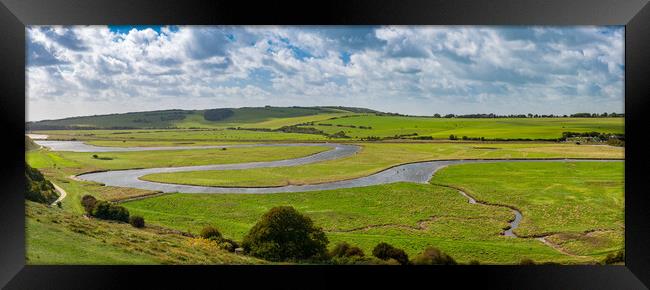 Meandering Cuckmere River at Seven Sisters Country Park Framed Print by Steve Heap