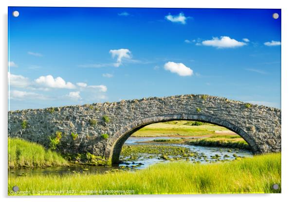 The old bridge, Aberffraw Acrylic by geoff shoults