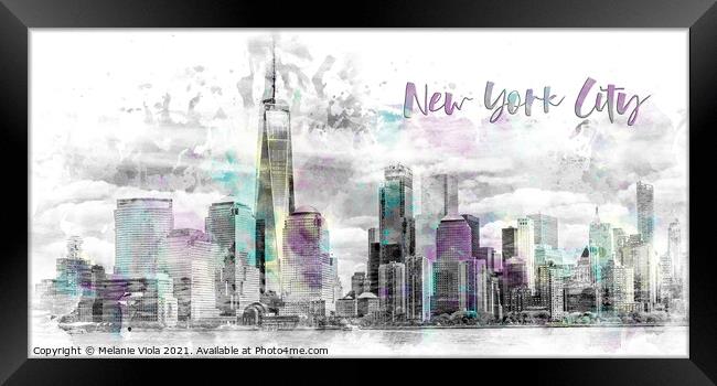 Modern Art NYC Manhattan Skyline | jazzy watercolor splashes Framed Print by Melanie Viola