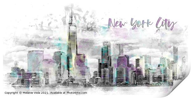 Modern Art NYC Manhattan Skyline | jazzy watercolor splashes Print by Melanie Viola