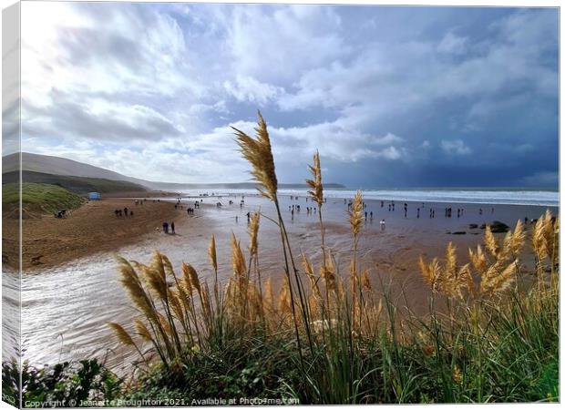 Storm over Woolacombe beach Canvas Print by Jeanette Broughton