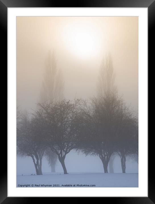 Rising sun on a snowy winter morning Framed Mounted Print by Paul Whyman