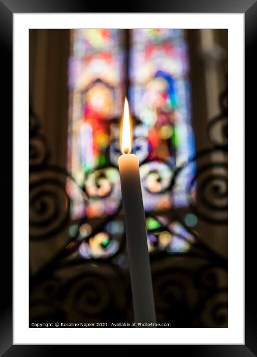 Candle and stained glass window Framed Mounted Print by Rosaline Napier