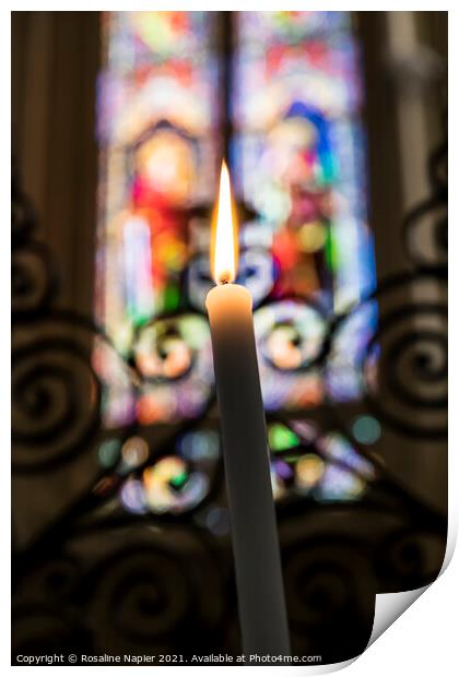 Candle and stained glass window Print by Rosaline Napier