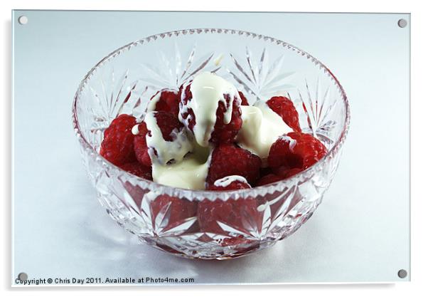 Bowl of Raspberries and cream Acrylic by Chris Day