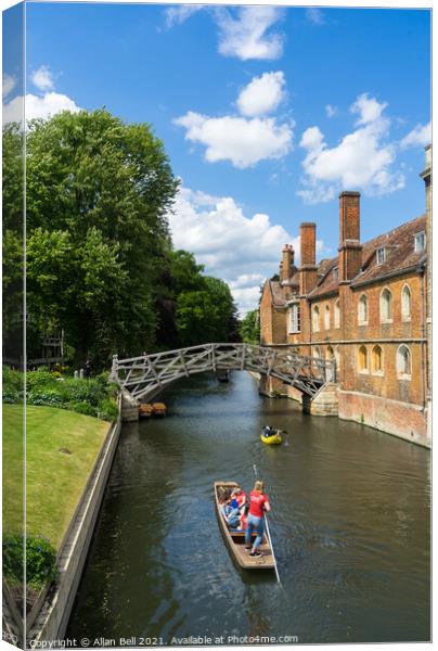 Mathematical Bridge Over River Cam to Queens colle Canvas Print by Allan Bell