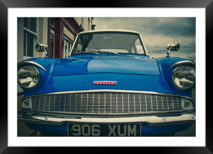 Blue Ford Anglia Framed Mounted Print by Duncan Loraine