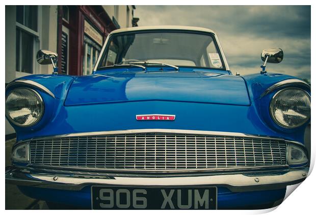 Blue Ford Anglia Print by Duncan Loraine