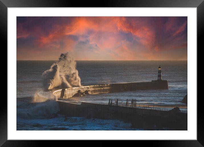 Seaham Pier &amp;amp;amp; Waves Framed Mounted Print by Duncan Loraine