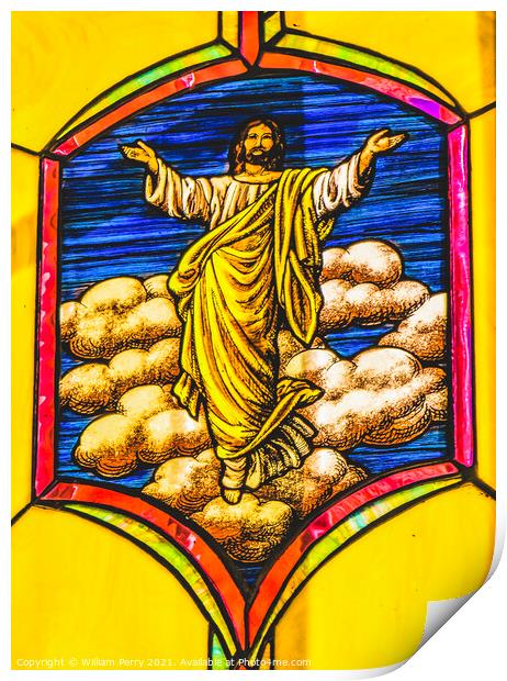 Jesus Resurrection Stained Glass Mission San Jose del Cabo Mexic Print by William Perry