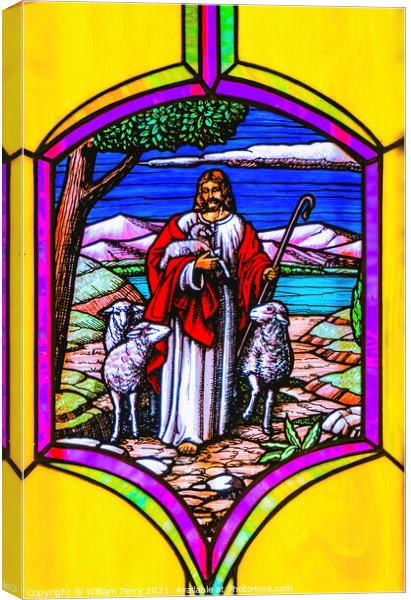 Jesus Shepherd Lambs Stained Glass Mission San Jose del Cabo Me Canvas Print by William Perry