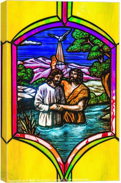 Jesus Baptism Stained Glass Mission San Jose del Cabo Mexico Canvas Print by William Perry