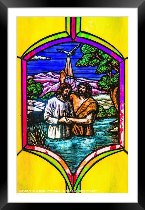 Jesus Baptism Stained Glass Mission San Jose del Cabo Mexico Framed Mounted Print by William Perry