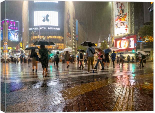 Rainy Night Shibuya Canvas Print by Clive Eariss