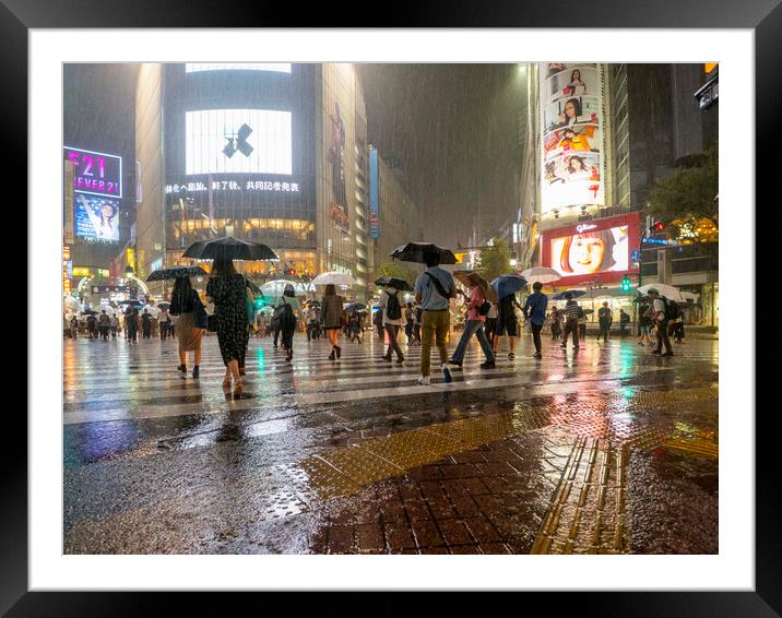 Rainy Night Shibuya Framed Mounted Print by Clive Eariss