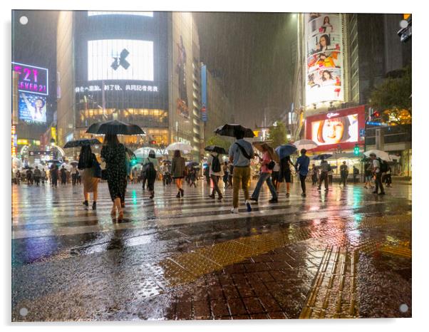 Rainy Night Shibuya Acrylic by Clive Eariss