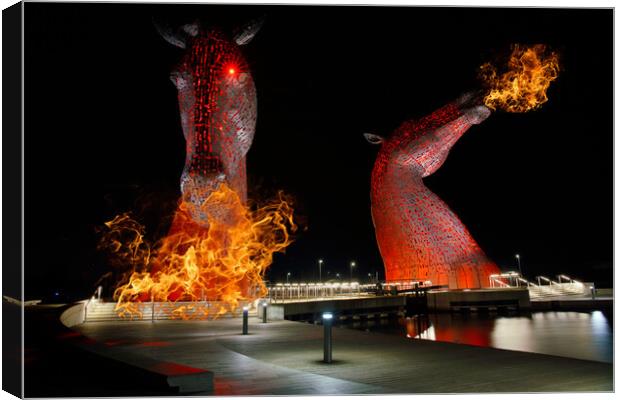  Flaming hot Kelpies, Scotland, Scottish, Horses,  Canvas Print by JC studios LRPS ARPS