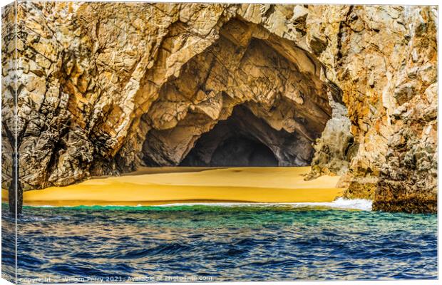 Rock Cave Beach Near The Arch Cabo San Lucas Mexico Canvas Print by William Perry