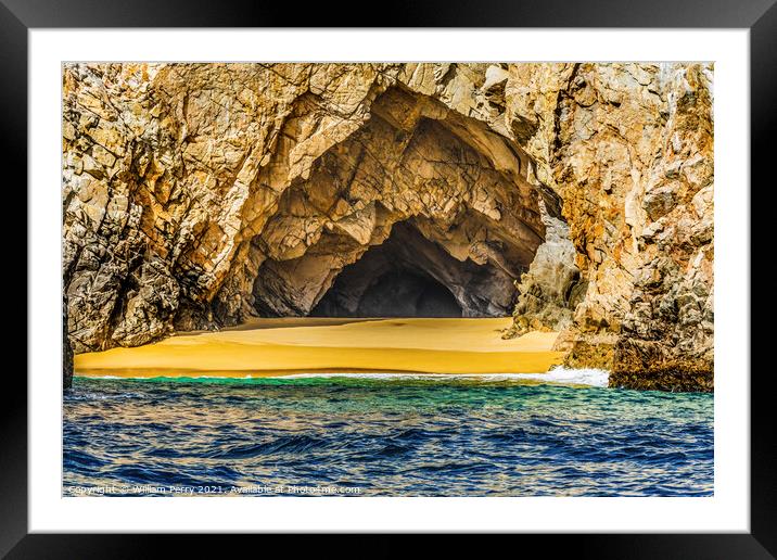 Rock Cave Beach Near The Arch Cabo San Lucas Mexico Framed Mounted Print by William Perry