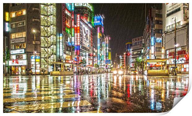 Rain In Ikebukuro Print by Clive Eariss