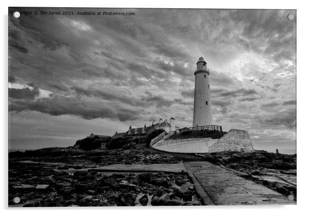 St. Mary's Island and Lighthouse in Monochrome Acrylic by Jim Jones