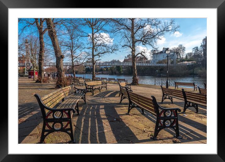 Benches by the River Dee Chester Framed Mounted Print by Jonathon barnett