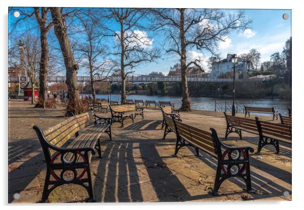 Benches by the River Dee Chester Acrylic by Jonathon barnett