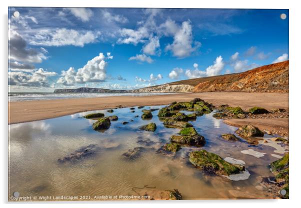 Compton Beach Rock Pools Acrylic by Wight Landscapes