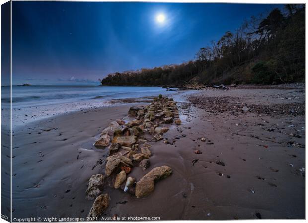 Priory Bay In The Moonlight Canvas Print by Wight Landscapes