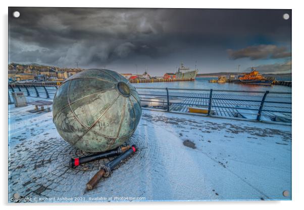 Lightsome Buoy in winter, Lerwick harbour, Shetlan Acrylic by Richard Ashbee