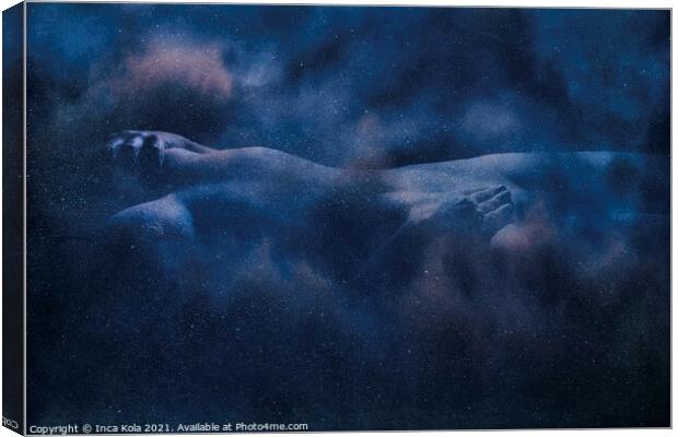 Reclining nude in a cloudscape - deep blue space Canvas Print by Inca Kala