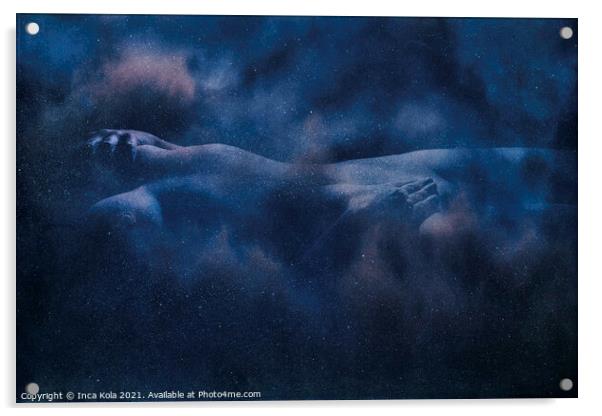 Reclining nude in a cloudscape - deep blue space Acrylic by Inca Kala