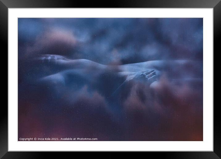 Reclining nude in space clouds  Framed Mounted Print by Inca Kala