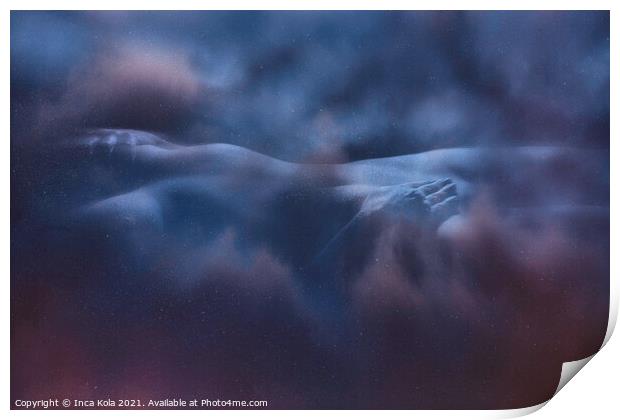 Reclining nude in space clouds  Print by Inca Kala