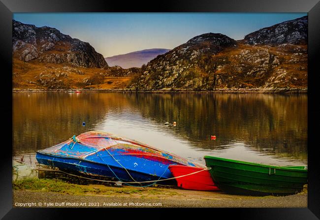 Boats At Daibaig In The Torridon Mountains Framed Print by Tylie Duff Photo Art