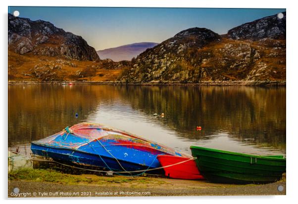 Boats At Daibaig In The Torridon Mountains Acrylic by Tylie Duff Photo Art