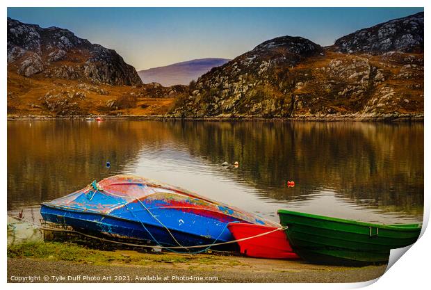Boats At Daibaig In The Torridon Mountains Print by Tylie Duff Photo Art