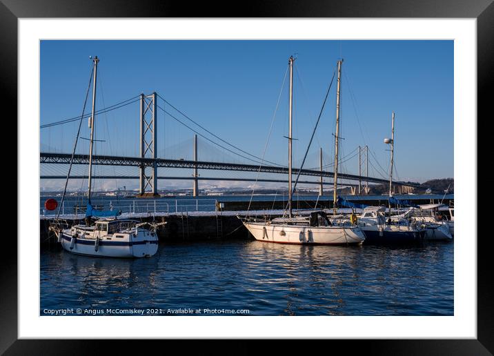 South Queensferry harbour in snow Framed Mounted Print by Angus McComiskey