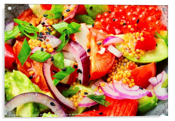 Avocado and seafood salad Acrylic by Mykola Lunov Mykola