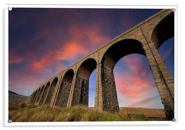 Ribblehead viaduct sunset 275 Acrylic by PHILIP CHALK