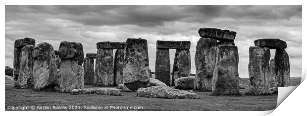 Stonehenge Monochrome Print by Adrian Rowley